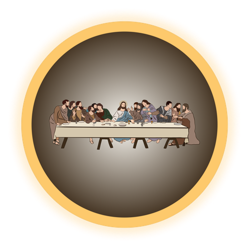Jesus sitting with His disciples at the Last Supper, sharing bread and wine.