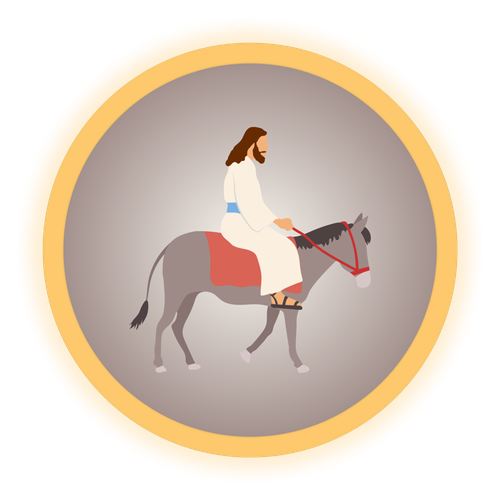 Jesus riding a donkey, symbolizing His humble entry into Jerusalem.