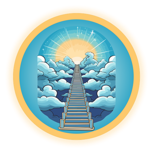 A staircase rising through clouds into heavenly light, inspired by Jacob’s dream.