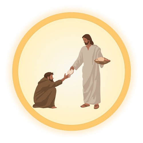 Jesus reaching out His hand to lift a kneeling man, offering healing and grace.