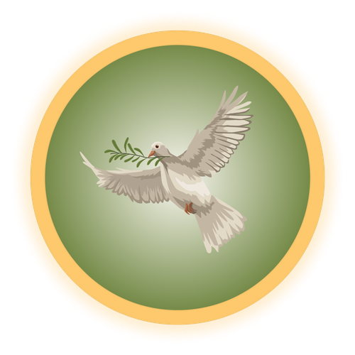 White dove flying with an olive branch in its beak, symbolizing peace and the Holy Spirit.