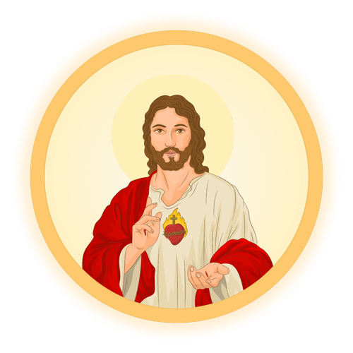 Illustration of Jesus with the Sacred Heart, radiating compassion and divine love.